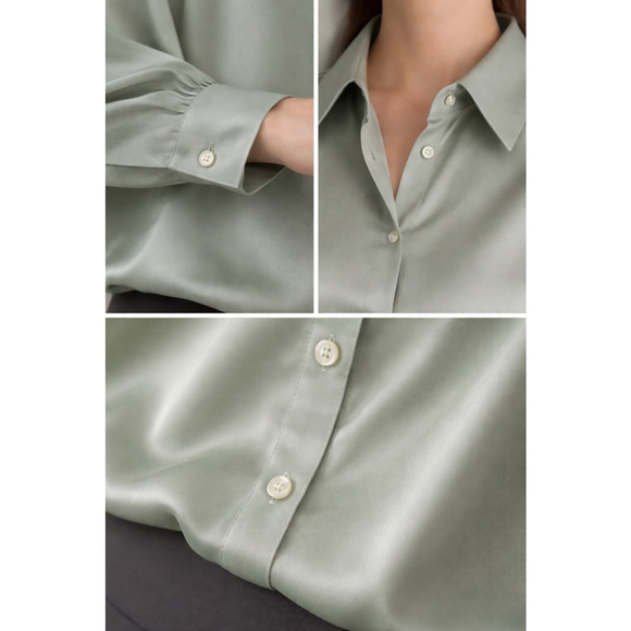 Rachel Zoe Sage Green Silky Button Down Blouse Size L - Picture 9 of 9